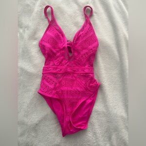 BECCA Hot Pink Crochet One Piece Swimsuit